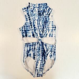 Danz N‎ Motion Girls Tie Dye Cut Out Leotard Size 12-14 Blue Mock Neck Ballet